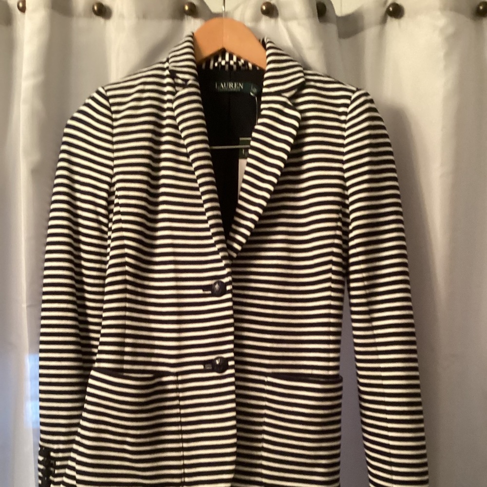 Navy & white Jacket by Lauren, Petite XS. Feels like soft sweatshirt.  NWT